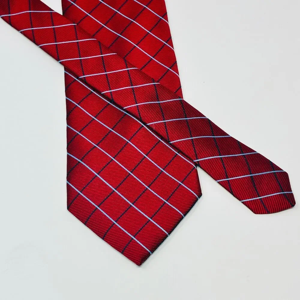 Brooks Brothers 346 Red Blue Windowpane Plaid Silk Tie 3.75x60 Made USA Italy